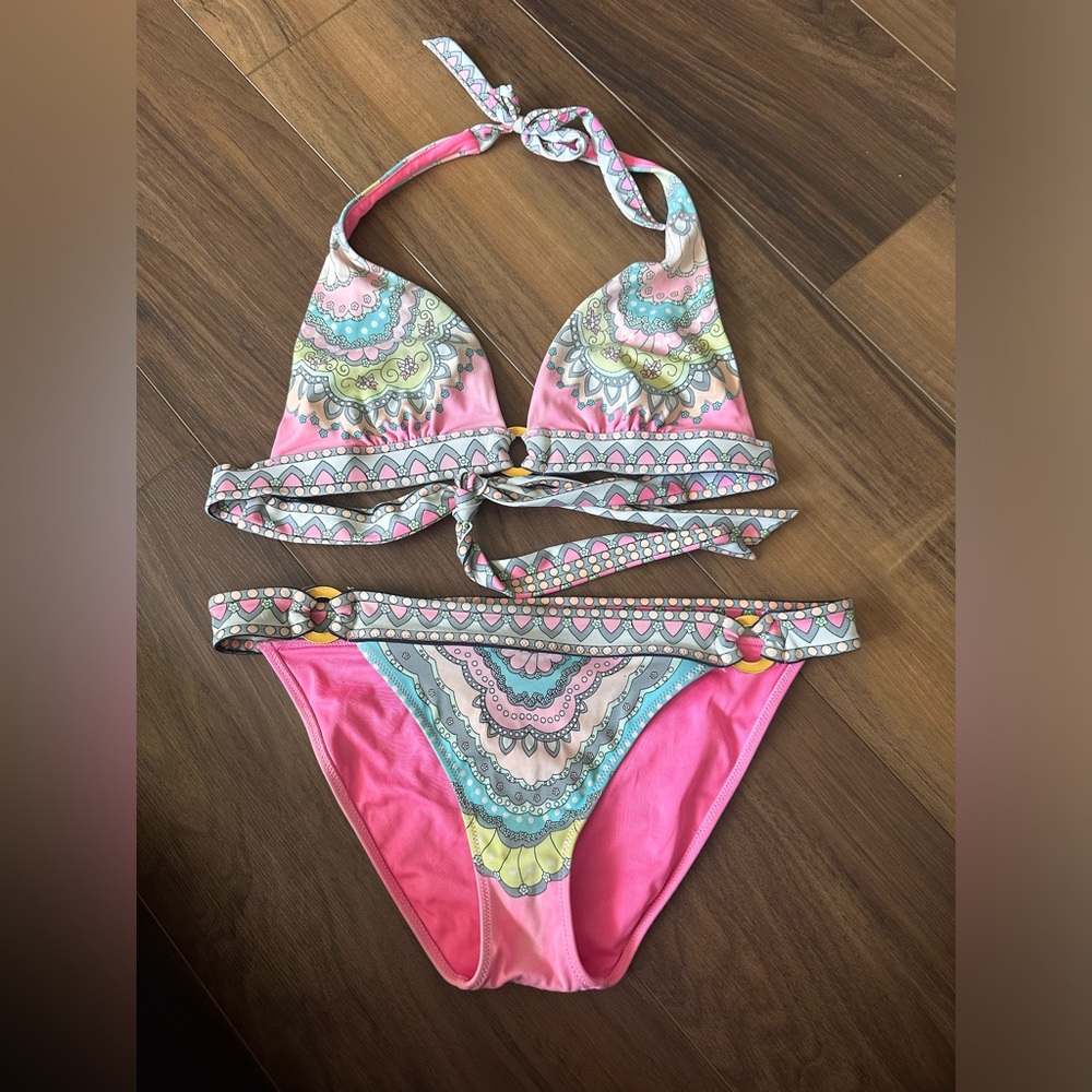 Victoria's Secret Pink Mandala Boho Bikini Set - Halter Top & O-Ring Bottoms
